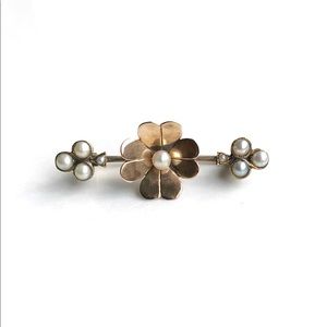 Seed pearl and 14k antique pin